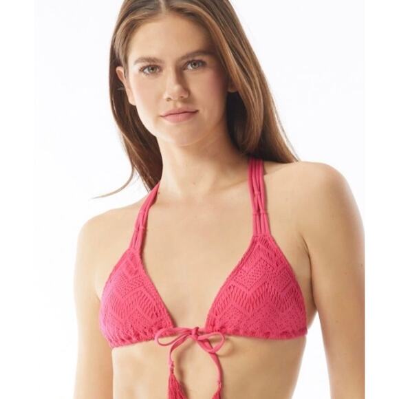 Vince Camuto Crochet Tie Front Triangle Bikini Top in Dragon Fruit L NWT - Picture 1 of 7